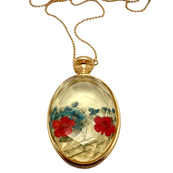 Urban Outfitters Pressed Floral Pendant Necklace Acrylic Gold Tone Timeless - Picture 6 of 6